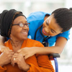 Senior woman with personal support worker