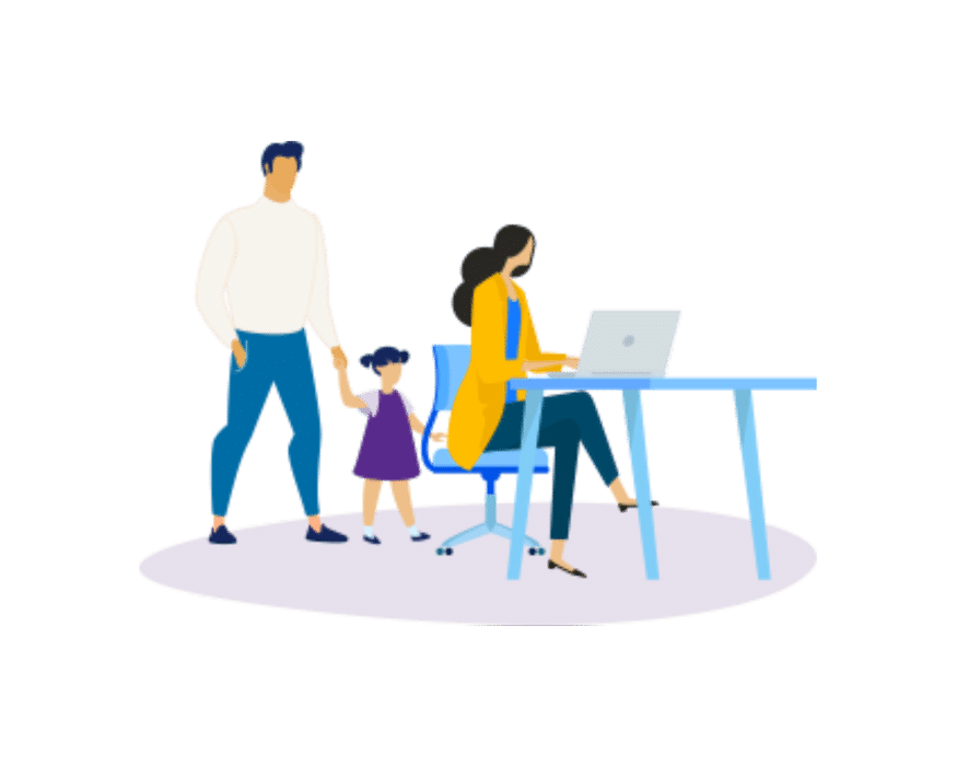 Family watching over mom reviewing her retirement savings on her laptop illustration