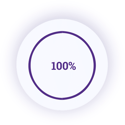 A white circular progress indicator with a thick purple outline, displaying "100%" in the center—signifying Retirement Savings Plan completion. The background is light gray.